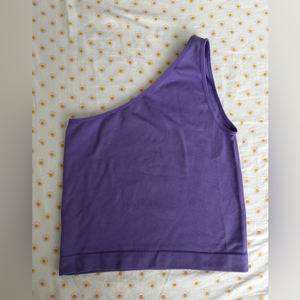 One Shoulder Purple Ribbed Top - Picture 2 of 3